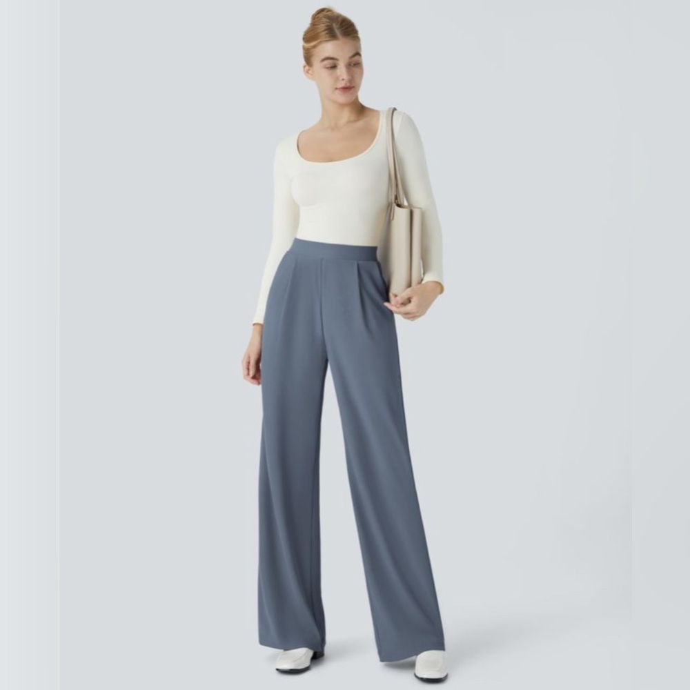 Halara High Waisted Pocket Leg Micro Waffle Knit Wide Leg Pants